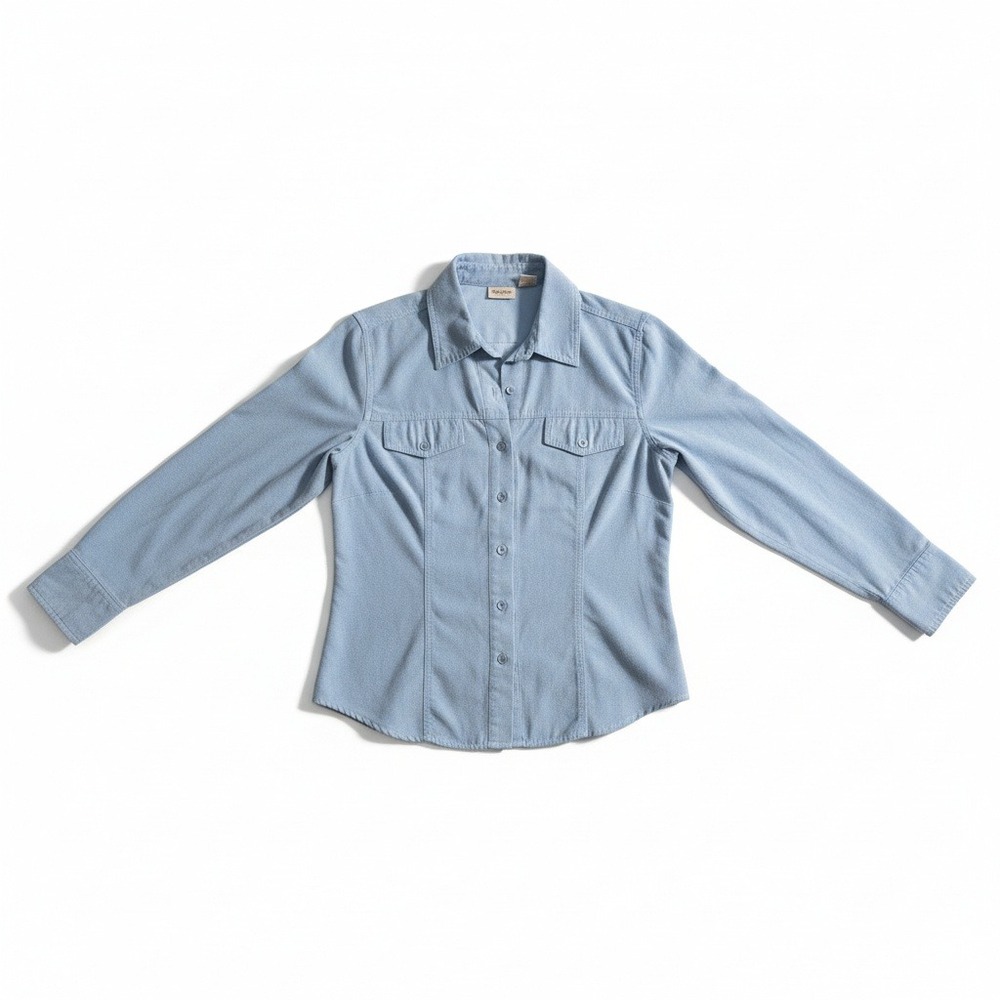 Fiorlini International Light Blue Faux Suede‎ Button Down, Women's Small Shirt